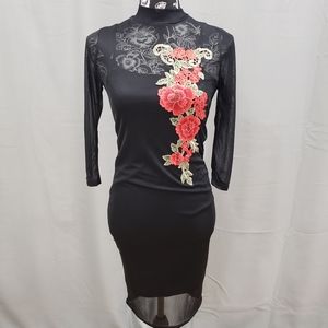 Black Midi Dress Embroided